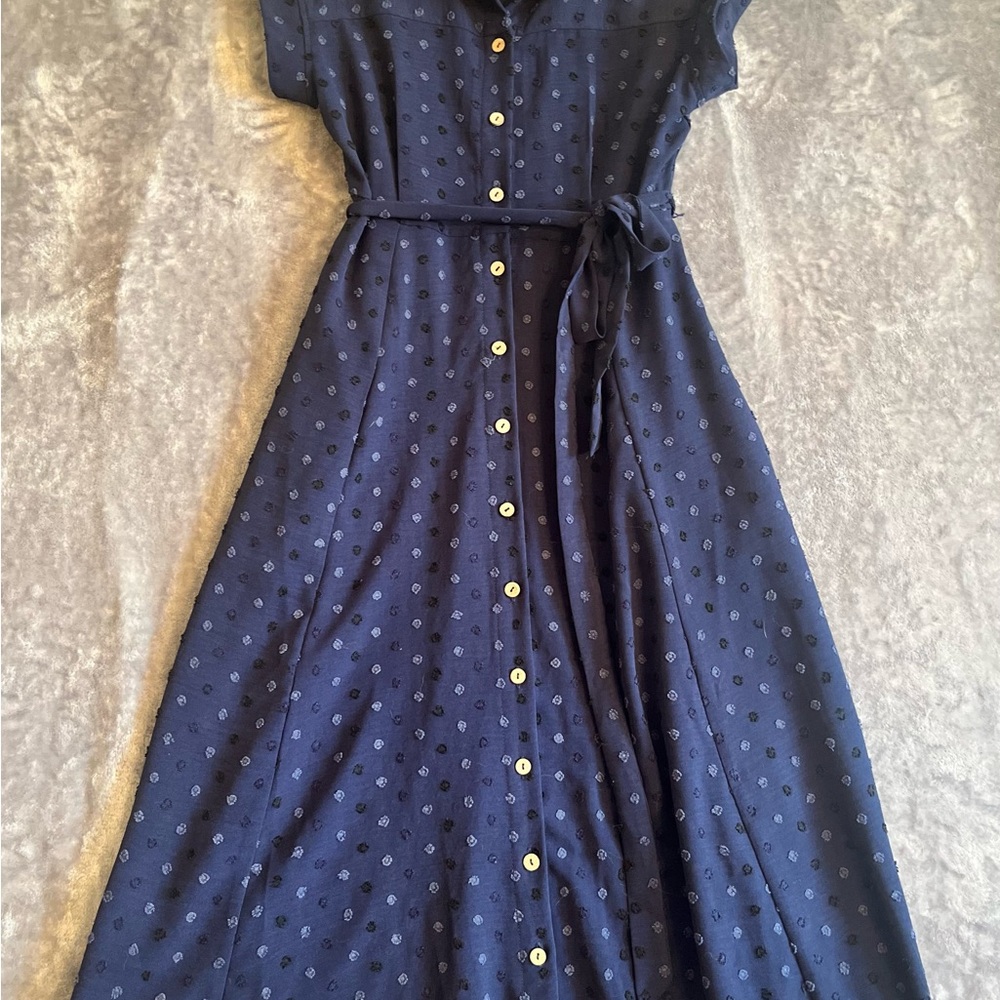 Blue Midi Sundress with Peter Pan Collar and Tie Front
